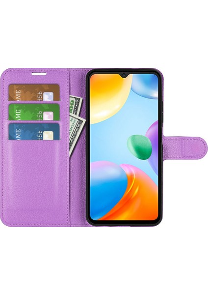 Xiaomi Için Redmi 10C/REDMI 10 (Hindistan) Stand Fonksiyonu Litchi Doku Deri Kılıf Cüzdan Manyetik Cep Telefonu Koruyucu Morası (Yurt Dışından) modelleri