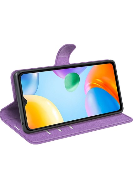 Xiaomi Için Redmi 10C/REDMI 10 (Hindistan) Stand Fonksiyonu Litchi Doku Deri Kılıf Cüzdan Manyetik Cep Telefonu Koruyucu Morası (Yurt Dışından) fırsatları