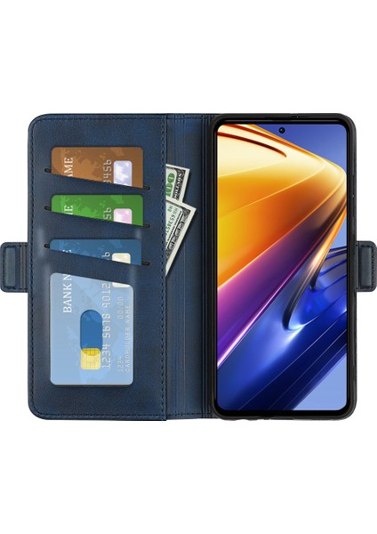 Xiaomi Için Poco F4 Gt/redmi K50 Oyun 5g Çift Manyetik Toka Çizelge Anti Dokulu Pu Deri Stand Koruyucu Cüzdan Telefon Kapak Blue (Yurt Dışından)