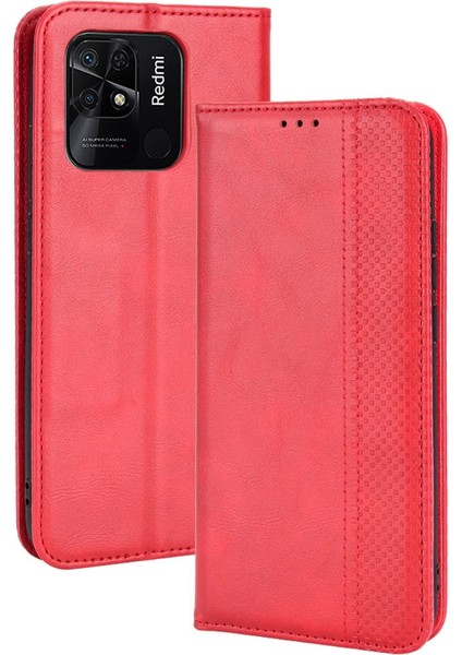 Xiaomi Redmi Için Retro Pu Deri Koruyucu Kılıf 10C Mozaik Baskı Folio Flip Kapak Otomatik Manyetik Kapalı Stand Kabuğu Cüzdan-Kırmızı ile (Yurt Dışından)
