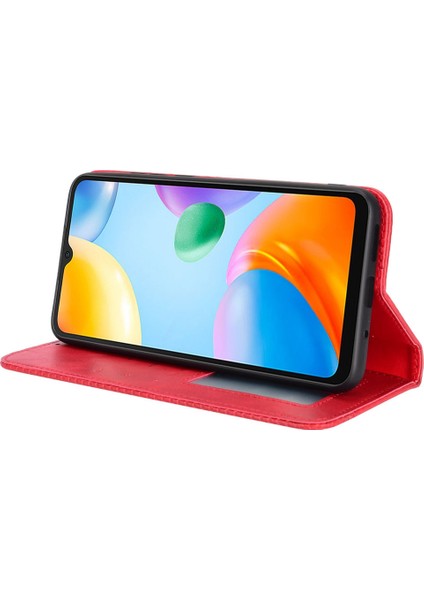 Xiaomi Redmi Için Retro Pu Deri Koruyucu Kılıf 10C Mozaik Baskı Folio Flip Kapak Otomatik Manyetik Kapalı Stand Kabuğu Cüzdan-Kırmızı ile (Yurt Dışından) modelleri
