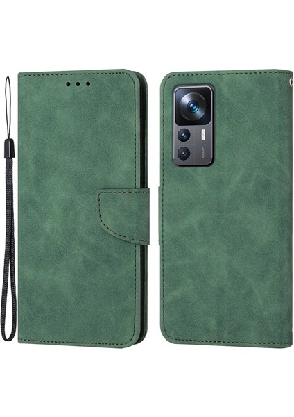 Xiaomi 12T 5G/12T Pro 5g/redmi K50 Ultra 5g Düz Renk Pu Deri Telefon Kabuğu, Cüzdan Stand Tasarım Anti-Drop Manyetik Toka Telefon Vaka Yeşili (Yurt Dışından)