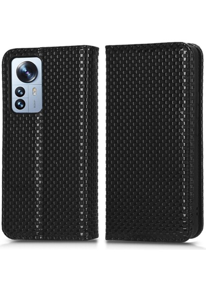 Xiaomi Için 12 Lite 5g Anti-Çizelge Anti-Slatch Telefon Kılıfı Manyetik Izgara Doku Pu Deri Stand Telefon Cüzdan Kapak Black (Yurt Dışından)