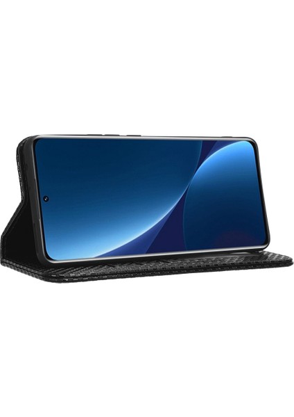 Xiaomi Için 12 Lite 5g Anti-Çizelge Anti-Slatch Telefon Kılıfı Manyetik Izgara Doku Pu Deri Stand Telefon Cüzdan Kapak Black (Yurt Dışından) modelleri