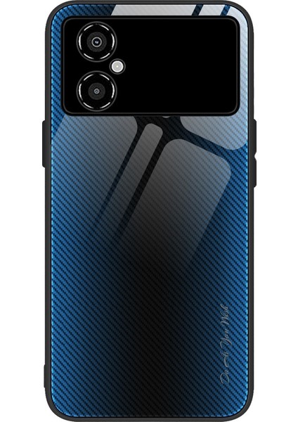 Xiaomi Poco M4 Için 5g Fingerprint Karbon Fiber Doku Telefon Kapağı Temperli Cam+Tpu Anti-Çizelge Cep Telefonu Kılıf Baby Mavi (Yurt Dışından)
