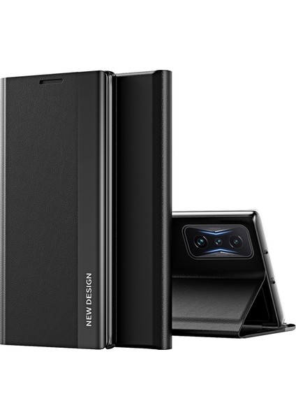 Xiaomi Için Poco F4 Gt 5g/redmi K50 Oyun Stand Standı Pu Deri Elektrapılaşma Kılıfı Cep Telefonu Kapak Black (Yurt Dışından)