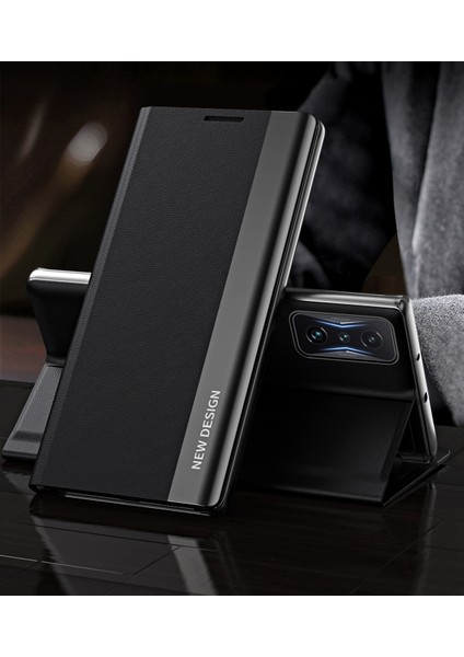 Xiaomi Için Poco F4 Gt 5g/redmi K50 Oyun Stand Standı Pu Deri Elektrapılaşma Kılıfı Cep Telefonu Kapak Black (Yurt Dışından)