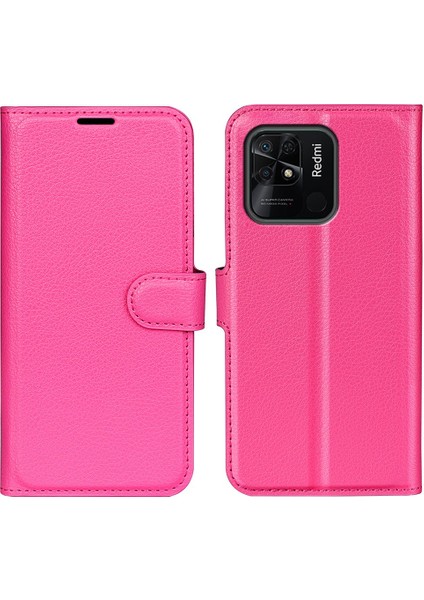 Xiaomi Için Redmi 10C/REDMI 10 (Hindistan) Stand Fonksiyon Litchi Doku Deri Kılıf Cüzdan Manyetik Cep Telefonu Koruyucu Ros (Yurt Dışından)