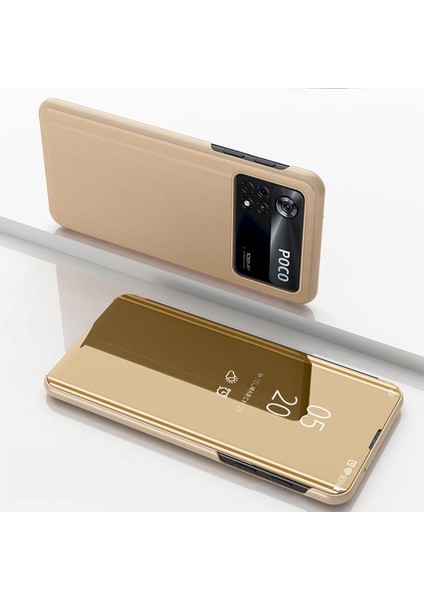 Xiaomi Poco X4 Pro 5g Mirror Yüzey Elektrapan Tasarımı Pu Deri+Pc Stand-Gold ile Pencere Telefon Kılıfı (Yurt Dışından)