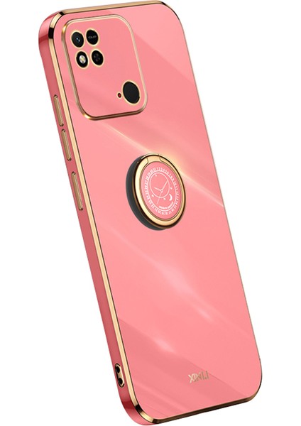 Xiaomi Redmi Için Xinli 10C 4g Telefon Kılıfı Elektrokaplama Altın Kenar Yüzük Tutucu Kickstand Tpu Telefon Kapak-Kırmızı (Yurt Dışından)