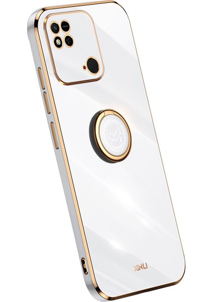 Xiaomi Redmi Için Xinli 10C 4g Telefon Kılıfı Elektrokaplama Altın Kenar Yüzük Tutucu Kickstand Tpu Telefon Kapak-Beyaz (Yurt Dışından)