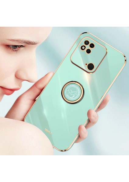 Xiaomi Redmi Için Xinli 10C 4g Telefon Kılıfı Elektrokaplama Altın Kenar Yüzük Tutucu Kickstand Tpu Telefon Kapak-Beyaz (Yurt Dışından) modelleri