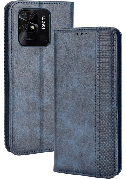 Xiaomi Redmi Için Retro Pu Deri Koruyucu Kılıf 10C Mozaik Basılı Folio Flip Kapak Otomatik Manyetik Kapalı Stand Kabuğu Cüzdan-Blue (Yurt Dışından)