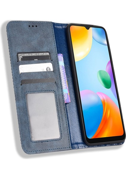 Xiaomi Redmi Için Retro Pu Deri Koruyucu Kılıf 10C Mozaik Basılı Folio Flip Kapak Otomatik Manyetik Kapalı Stand Kabuğu Cüzdan-Blue (Yurt Dışından)