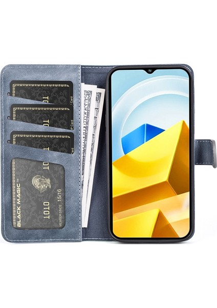 Xiaomi Için Poco M5 Için 4g Pu Deri Renk Ekleme Telefon Kılıf Stand Cüzdan Folio Flip Anti-Drop Iç Tpu Kapak-Blue (Yurt Dışından)