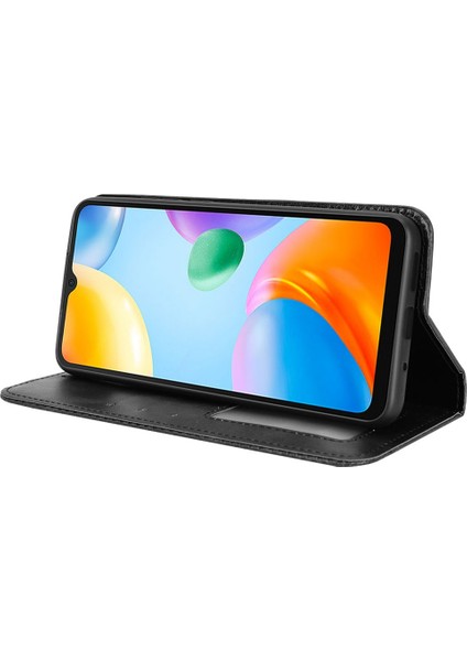 Xiaomi Redmi Için Retro Pu Deri Koruyucu Kılıf 10C Mozaik Basılı Folio Flip Cover Cüzdan-Black ile Otomatik Manyetik Kapalı Stand Kabuğu (Yurt Dışından) modelleri