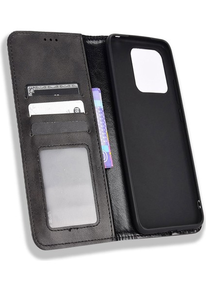 Xiaomi Redmi Için Retro Pu Deri Koruyucu Kılıf 10C Mozaik Basılı Folio Flip Cover Cüzdan-Black ile Otomatik Manyetik Kapalı Stand Kabuğu (Yurt Dışından) fırsatları