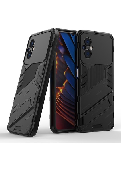 Xiaomi Poco M4 Için 5g Şok Geçirmez Kickstand Case Hibrid Hard Pc Yumuşak Tpu Koruyucu Telefon Kapak Black (Yurt Dışından)