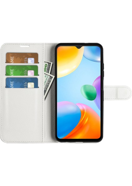Xiaomi Için Redmi 10C/REDMI 10 (Hindistan) Stand Fonksiyon Litchi Doku Deri Kılıf Cüzdan Manyetik Cep Telefonu Koruyucu-Beyaz (Yurt Dışından) modelleri