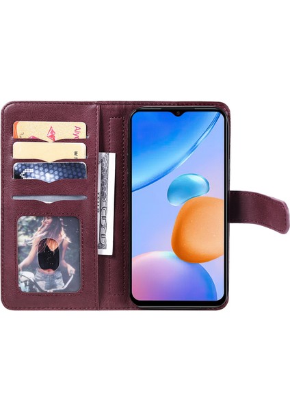 Xiaomi Için Redmi 10 Prime+ 5g/redmi 10 5g/redmi Not 11E 5g Absorpsiyon Pu Deri Deri Cüzdan 10 Kart Yuvası ve Stand-Wine Red ile (Yurt Dışından)