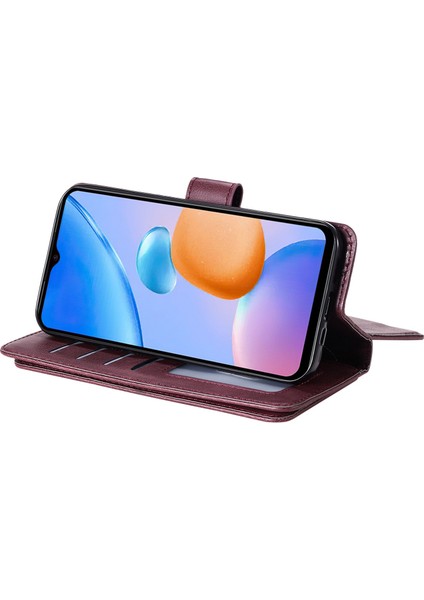 Xiaomi Için Redmi 10 Prime+ 5g/redmi 10 5g/redmi Not 11E 5g Absorpsiyon Pu Deri Deri Cüzdan 10 Kart Yuvası ve Stand-Wine Red ile (Yurt Dışından)