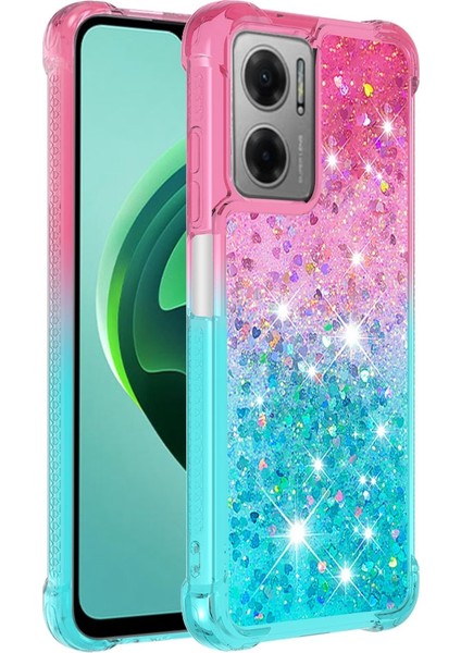 Xiaomi Poco M4 5g/redmi Için Not 11E 5g/redmi 10 5g/redmi 10 Prime+ 5g, Yb Quicksand Esnek Tpu Glitter Sparkle Telefon Kılıfı Gradyan Renk Yüzen Sıvı Quicksand Cover-Pink/sky-Mavi (Yurt Dışından)