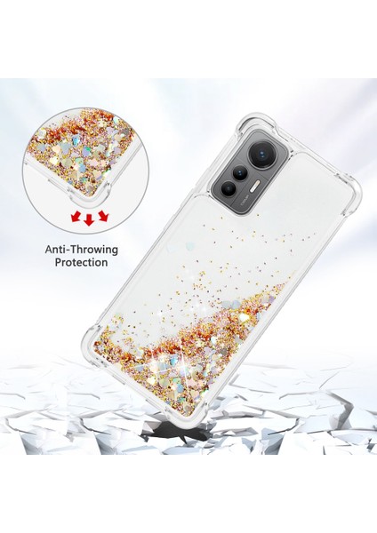 Xiaomi Için 12 Lite 5g Yumuşak Tpu Damla Geçirmez Kapak Cep Telefonu Koruyucu Kılıf Sıvı Yüzer Glitter Sequins-Altın/kalpler (Yurt Dışından) modelleri