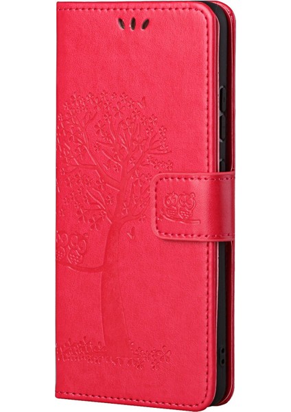 Xiaomi 12T 5g/redmi K50 Ultra 5G/12T Pro 5g Pu Deri Deri Baskılı Baykuş Ağacı Desen Kılıf Anti-Çizelge Cüzdan Stand Manyetik Toka Kapak-Kırmızısı (Yurt Dışından) fırsatları