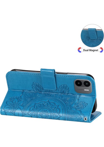 Xiaomi Için Redmi A1 4g/a2 4g Çiçek Baskı Pu Deri Kılıf Stand Anti-Damla Telefon Cüzdan Kapağı Kayış Mavisi ile (Yurt Dışından)