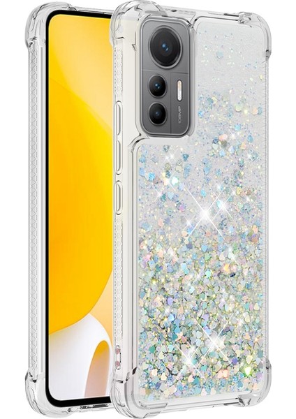 Xiaomi Için 12 Lite 5g Yumuşak Tpu Damla Geçirmez Kapak Cep Telefonu Koruyucu Kılıf Sıvı Yüzer Glitter Sequins-Silver/kalpler (Yurt Dışından)