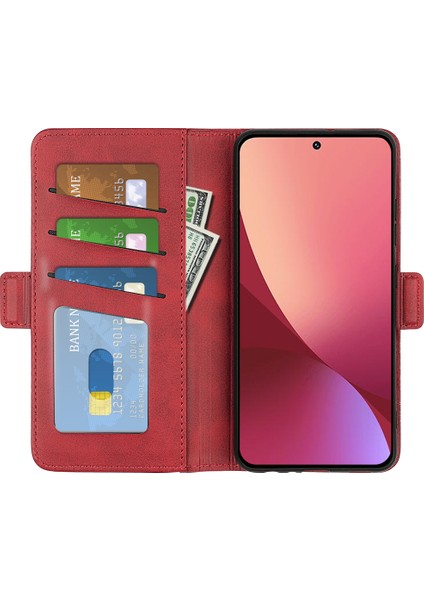 Xiaomi Için 12 Lite Cüzdan Stand Fonksiyonu Slip Slip Grip Dokulu Kılıf Pu Deri Manyetik Cep Telefonu Koruyucu-Kırmızı (Yurt Dışından) modelleri