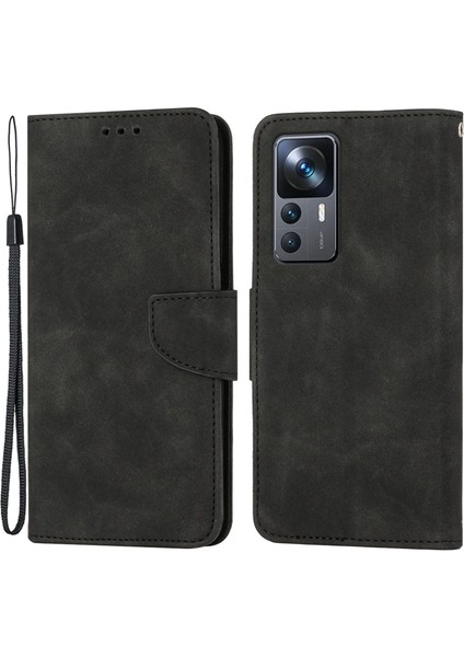 Xiaomi 12T 5G/12T Pro 5g/redmi K50 Ultra 5g Düz Renk Pu Deri Telefon Kabuğu, Cüzdan Stand Tasarım Anti-Drop Manyetik Toka Telefon Kılıfı Black (Yurt Dışından)