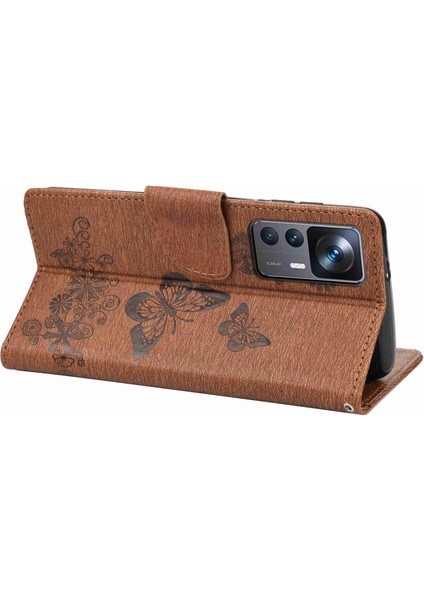 Xiaomi Için 12T 5g/redmi K50 Ultra 5g Kelebekler Çiçek Deskesi Şok Geçirmez Cüzdan Kılıfı Pu Deri Deri Stand Manyetik Kapanma Flip Folio Folio Telefon Kapak-Kahverengi (Yurt Dışından) fırsatları