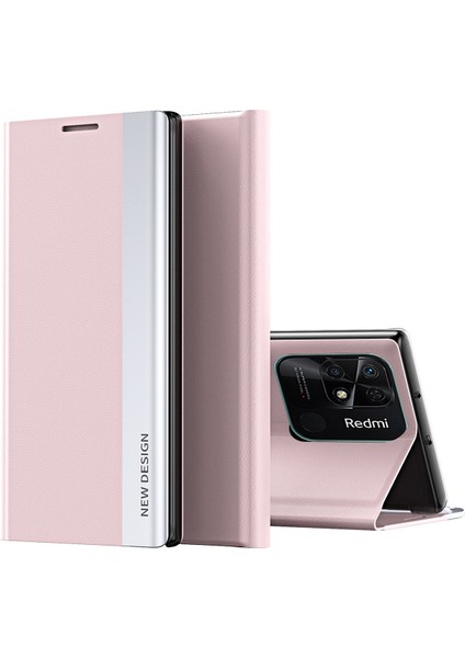 Xiaomi Redmi Için 10C Elektrapan Pu Deri Telefon Kasası Önleme Önleme Standı Kapak-Pembe (Yurt Dışından)