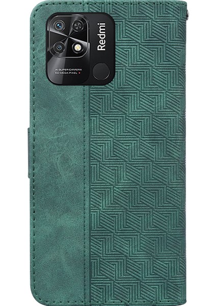Geometri Xiaomi Redmi 10C Için Baskılı Telefon Kasası, Cüzdan Standı Pu Deri Manyetik Toka Kapağı Kayış Yeşili ile (Yurt Dışından) indirimleri