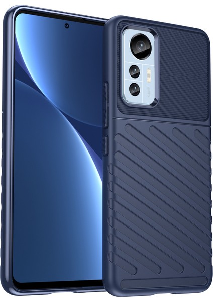 Xiaomi Için 12 Lite 5g Thunder Serisi Kalınlaştırılmış Tpu Telefon Kılıfı Twill Doku Kaymaz Arka Koruyucu Kapak-Mavi (Yurt Dışından)