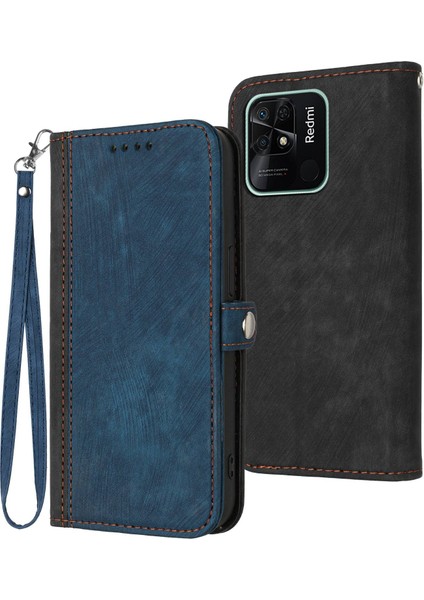 Xiaomi Redmi Için YX0020 10C 4g Eller Serbest Stand Telefon Kasası, Çift Manyetik Tokalı Pu Deri Deri Flip Kapak Kabuğu Strap-Sapphire (Yurt Dışından)