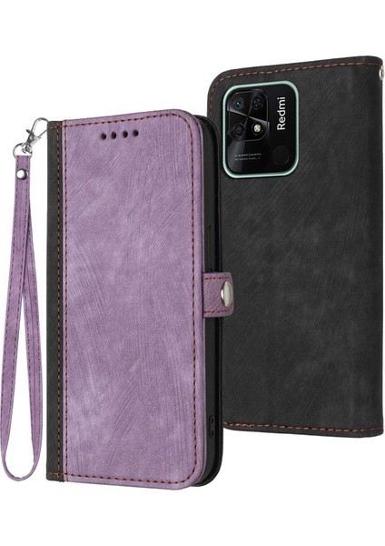Xiaomi Redmi Için YX0020 10C 4g Eller Serbest Stand Telefon Çantası, Çift Manyetik Toka Pu Deri Deri Flip Kapak Kabuğu Strap-Light Mor ile (Yurt Dışından)