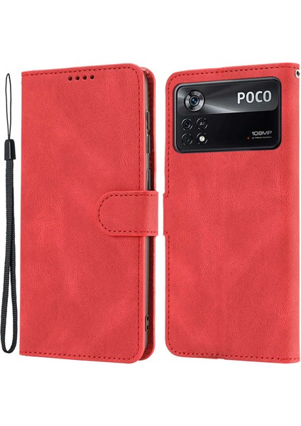Xiaomi Için Poco M4 Pro 4g Pu Deri Dal Damla Koruma Koruma Telefon Kılıfı Stand Koruyucu Kapak Kayış Kırmızısı (Yurt Dışından)