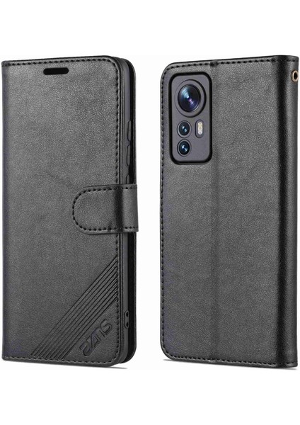 Xiaomi Için 12 Lite Dokulu Deri Cüzdan Kılıf Anti-Fall Tpu Iç Kabuk Stand Telefon Kapak Black (Yurt Dışından)