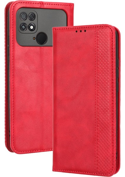 Xiaomi Poco C40 4g Anti-Fall Flip Cüzdan Kılıfı Manyetik Otomatik Kapanış Retro Baskılı Pu Deri Telefon Kapağı Stand-Red ile (Yurt Dışından)
