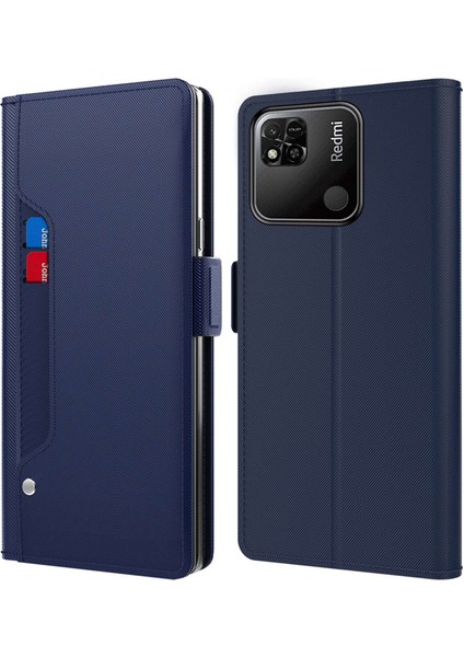 Xiaomi Için Redmi 10C 4g Pu Deri Stand Kartı Tutucu Telefon Kılıfı Makyaj Ayna Mavisi ile Damla Koşullu Manyetik Koruyucu (Yurt Dışından)