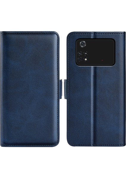 Xiaomi Için Poco M4 Pro 4g Dokulu Pu Deri Telefon Kılıf Stand Cüzdan Manyetik Toka Kabuk Mavisi (Yurt Dışından)