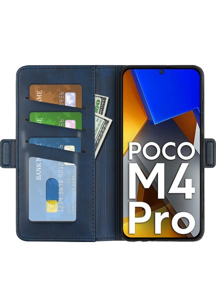 Xiaomi Için Poco M4 Pro 4g Dokulu Pu Deri Telefon Kılıf Stand Cüzdan Manyetik Toka Kabuk Mavisi (Yurt Dışından) fırsatları
