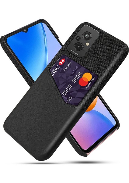 Xiaomi Redmi Için Koruyucu Telefon Kılıf Kart Tutucu 11 Prime 4g, Kumaş Doku Pu Derülü Pc Cep Telefonu Kapak Black (Yurt Dışından)