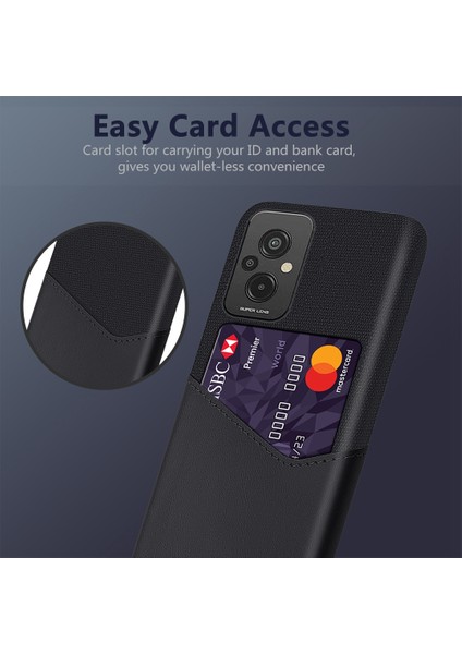 Xiaomi Redmi Için Koruyucu Telefon Kılıf Kart Tutucu 11 Prime 4g, Kumaş Doku Pu Derülü Pc Cep Telefonu Kapak Black (Yurt Dışından)