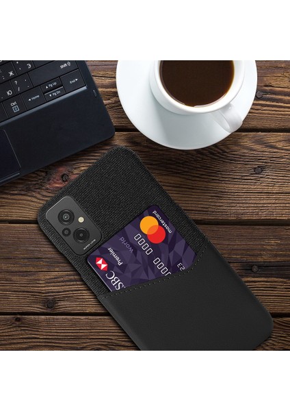 Xiaomi Redmi Için Koruyucu Telefon Kılıf Kart Tutucu 11 Prime 4g, Kumaş Doku Pu Derülü Pc Cep Telefonu Kapak Black (Yurt Dışından)