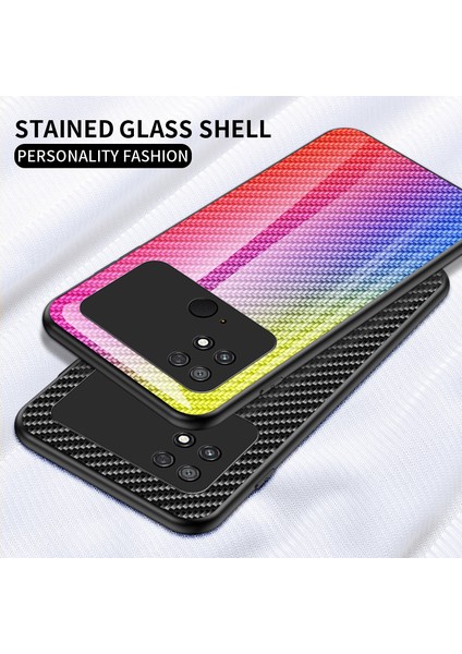 Xiaomi Poco C40 4g Iyi Korumalı Karbon Fiber Doku Hibrid Kasa Ultra Ince Temperli Cam+Pc+Tpu Cep Telefonu Geri Kapak- Siyah Elyaf (Yurt Dışından)