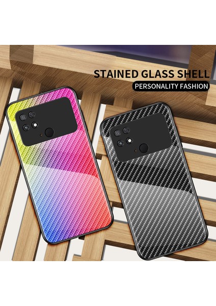 Xiaomi Poco C40 4g Iyi Korumalı Karbon Fiber Doku Hibrid Kasa Ultra Ince Temperli Cam+Pc+Tpu Cep Telefonu Geri Kapak- Siyah Elyaf (Yurt Dışından)
