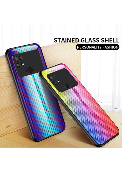 Xiaomi Poco C40 4g Iyi Korumalı Karbon Fiber Doku Hibrid Kasa Ultra Ince Temperli Cam+Pc+Tpu Cep Telefonu Geri Kapak- Siyah Elyaf (Yurt Dışından)